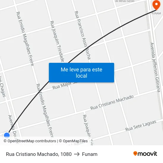 Rua Cristiano Machado, 1080 to Funam map