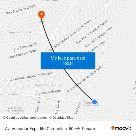 Av. Vereador Expedito Campolina, 50 to Funam map