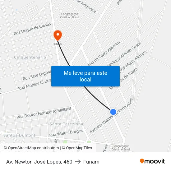 Av. Newton José Lopes, 460 to Funam map