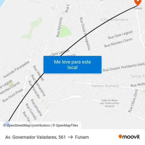 Av. Governador Valadares, 561 to Funam map