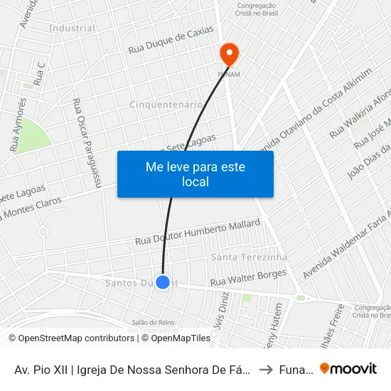 Av. Pio XII | Igreja De Nossa Senhora De Fátima to Funam map
