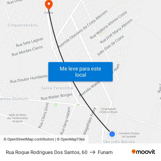 Rua Roque Rodrigues Dos Santos, 60 to Funam map