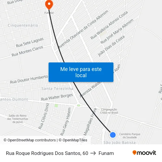 Rua Roque Rodrigues Dos Santos, 60 to Funam map
