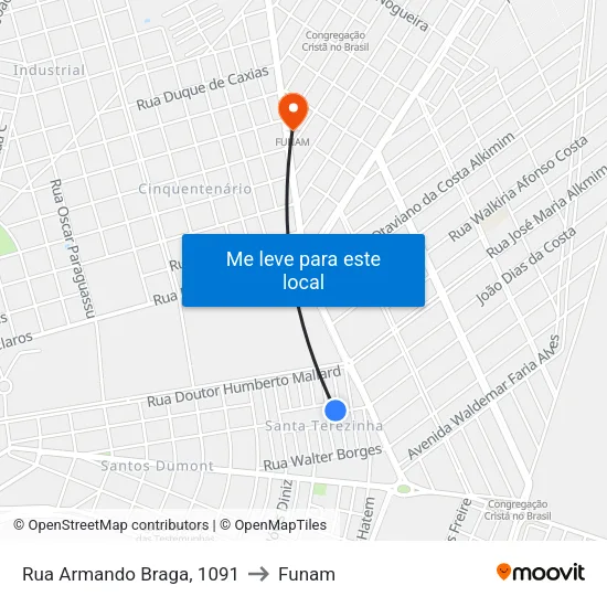 Rua Armando Braga, 1091 to Funam map