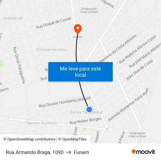 Rua Armando Braga, 1090 to Funam map