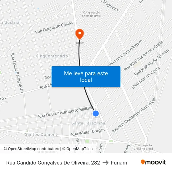 Rua Cândido Gonçalves De Oliveira, 282 to Funam map
