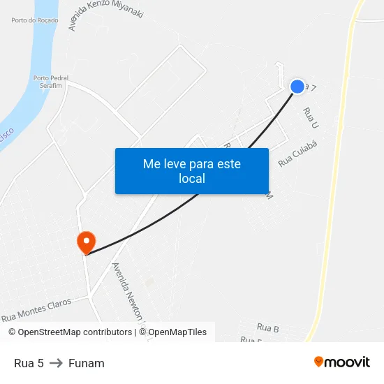Rua 5 to Funam map