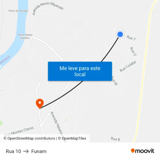 Rua 10 to Funam map