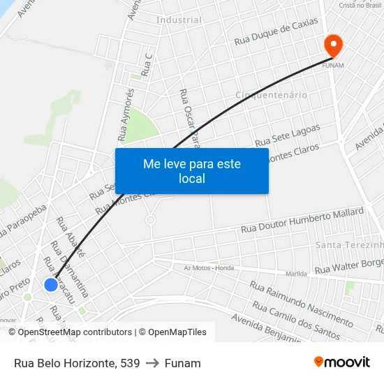 Rua Belo Horizonte, 539 to Funam map