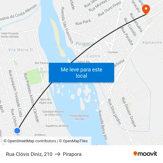 Rua Clóvis Diniz, 210 to Pirapora map