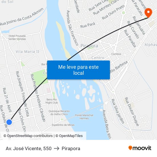 Av. José Vicente, 550 to Pirapora map