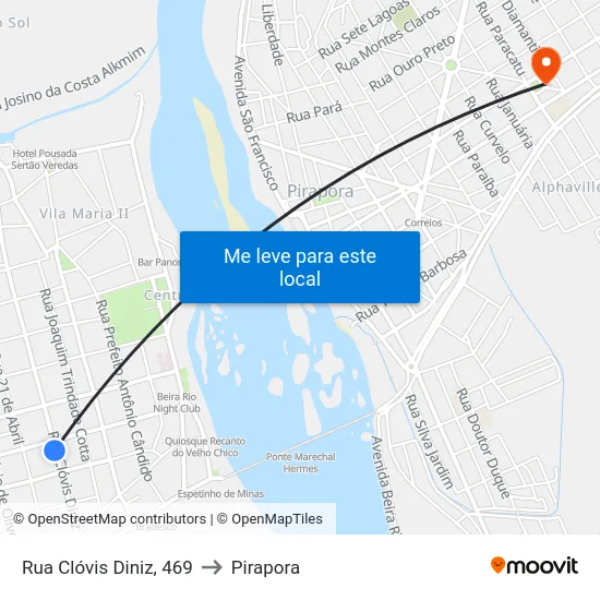 Rua Clóvis Diniz, 469 to Pirapora map