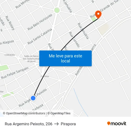 Rua Argemiro Peixoto, 206 to Pirapora map