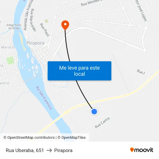 Rua Uberaba, 651 to Pirapora map