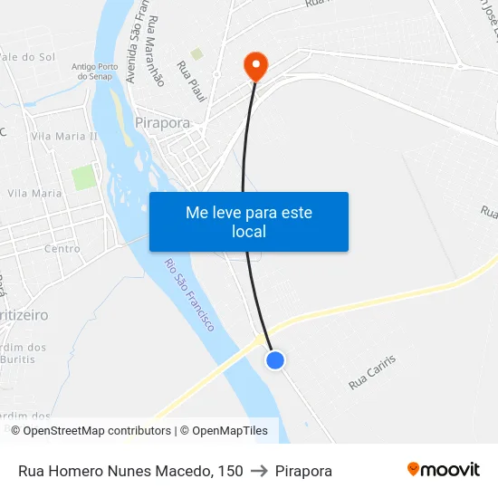 Rua Homero Nunes Macedo, 150 to Pirapora map