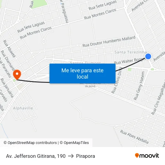 Av. Jefferson Gitirana, 190 to Pirapora map