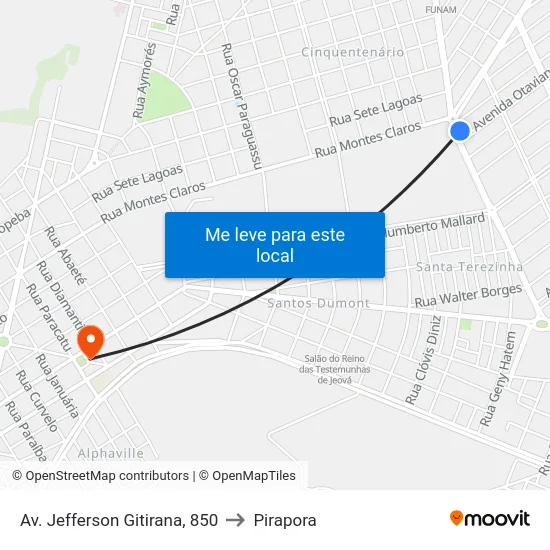 Av. Jefferson Gitirana, 850 to Pirapora map