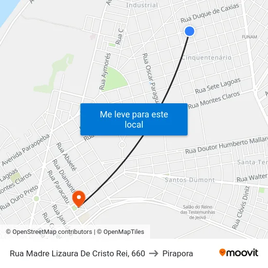 Rua Madre Lizaura De Cristo Rei, 660 to Pirapora map