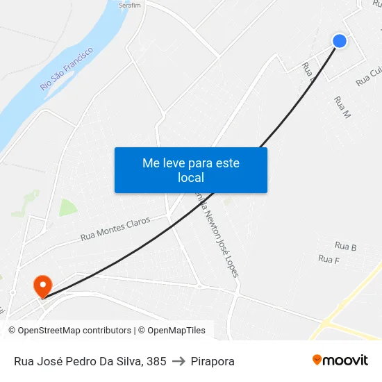 Rua José Pedro Da Silva, 385 to Pirapora map