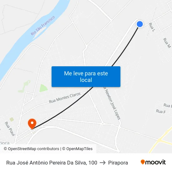 Rua José Antônio Pereira Da Silva, 100 to Pirapora map
