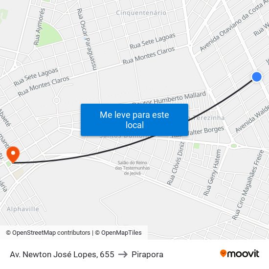 Av. Newton José Lopes, 655 to Pirapora map