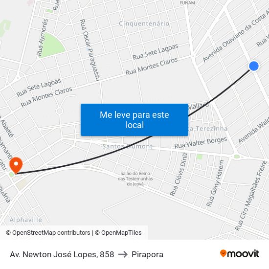 Av. Newton José Lopes, 858 to Pirapora map