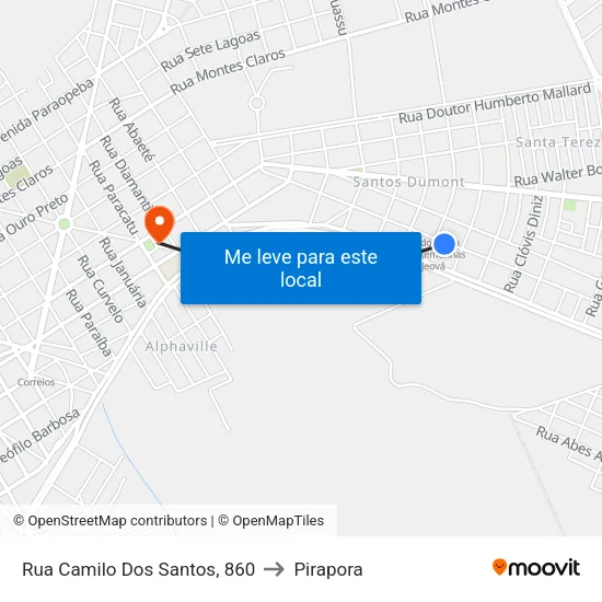 Rua Camilo Dos Santos, 860 to Pirapora map