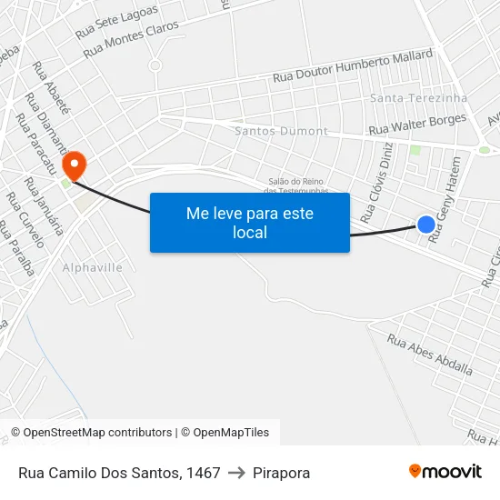 Rua Camilo Dos Santos, 1467 to Pirapora map