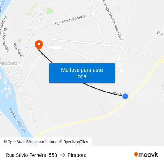Rua Sílvio Ferreira, 550 to Pirapora map