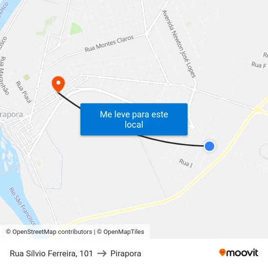 Rua Sílvio Ferreira, 101 to Pirapora map