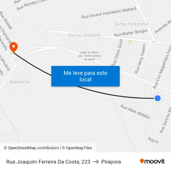 Rua Joaquim Ferreira Da Costa, 223 to Pirapora map