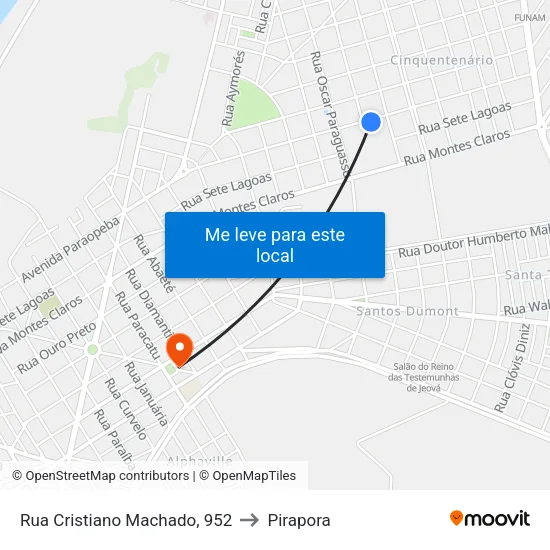 Rua Cristiano Machado, 952 to Pirapora map