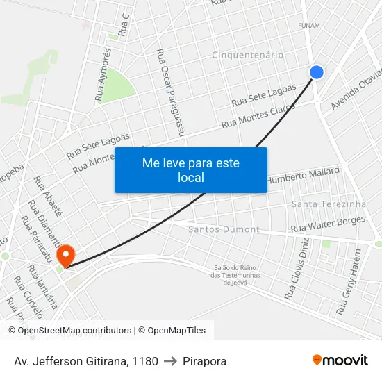 Av. Jefferson Gitirana, 1180 to Pirapora map