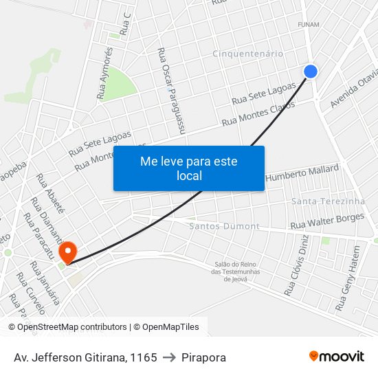 Av. Jefferson Gitirana, 1165 to Pirapora map