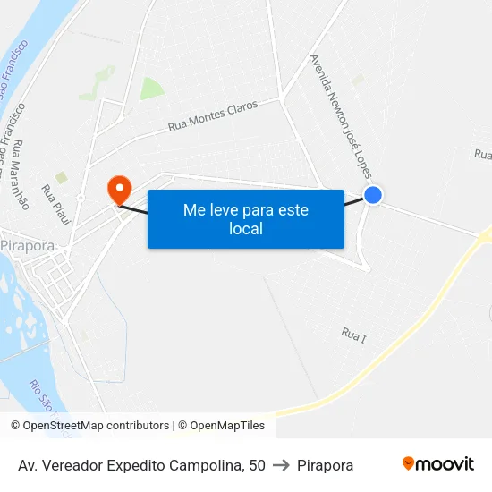 Av. Vereador Expedito Campolina, 50 to Pirapora map