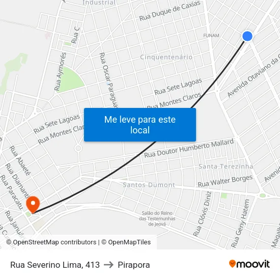 Rua Severino Lima, 413 to Pirapora map