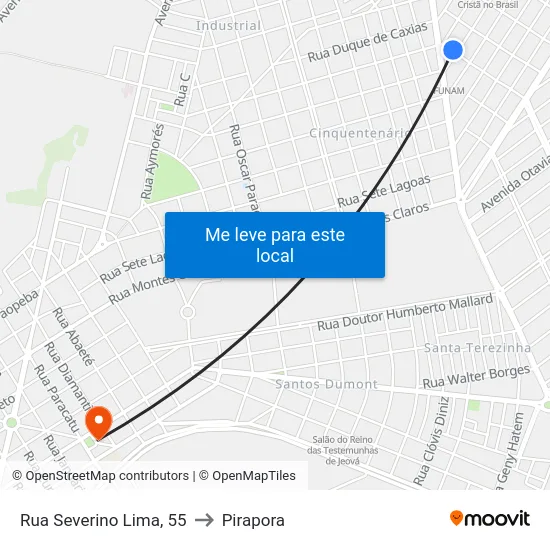 Rua Severino Lima, 55 to Pirapora map
