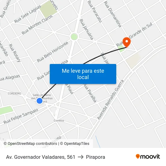 Av. Governador Valadares, 561 to Pirapora map