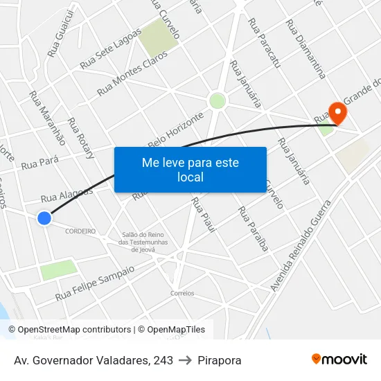 Av. Governador Valadares, 243 to Pirapora map