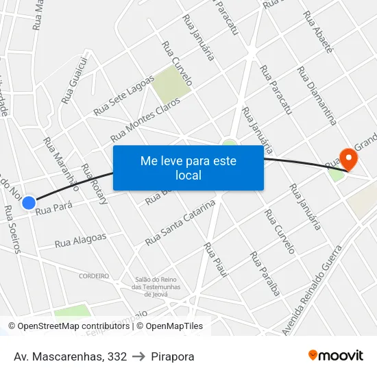 Av. Mascarenhas, 332 to Pirapora map