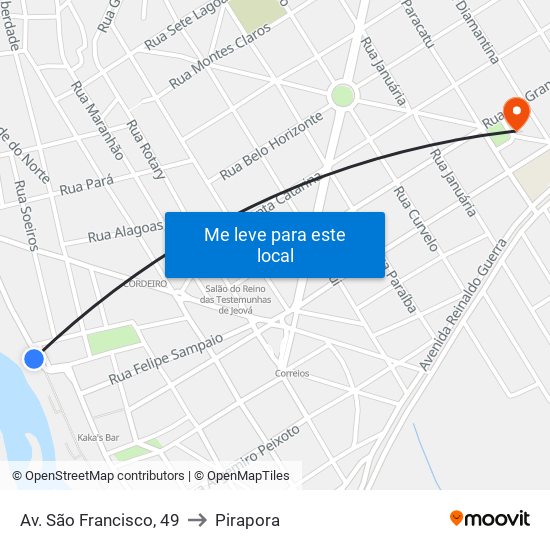 Av. São Francisco, 49 to Pirapora map