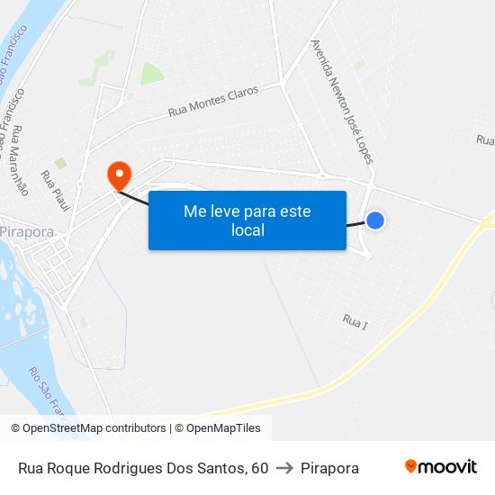 Rua Roque Rodrigues Dos Santos, 60 to Pirapora map