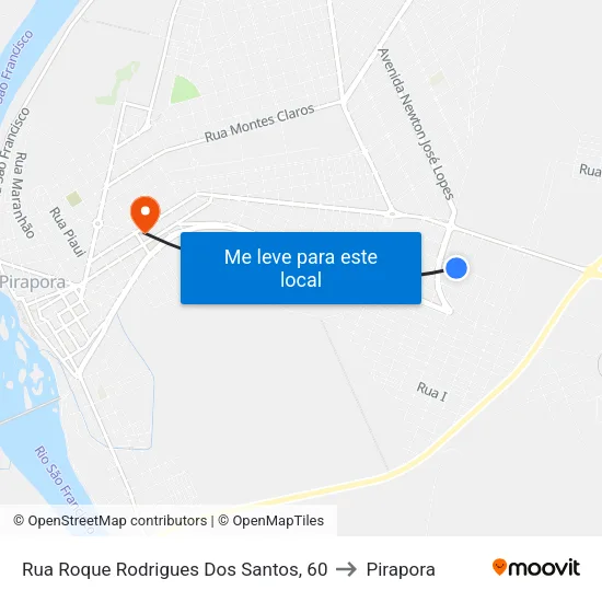 Rua Roque Rodrigues Dos Santos, 60 to Pirapora map
