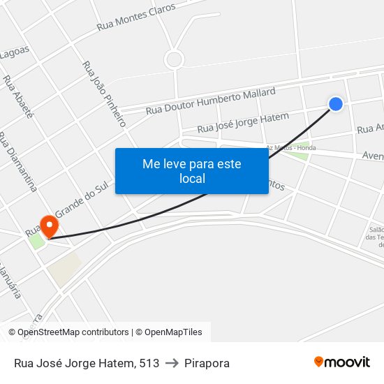 Rua José Jorge Hatem, 513 to Pirapora map