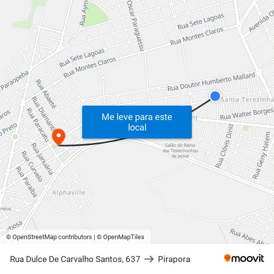 Rua Dulce De Carvalho Santos, 637 to Pirapora map