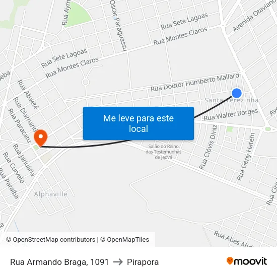 Rua Armando Braga, 1091 to Pirapora map
