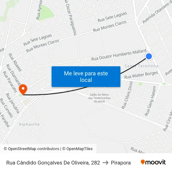 Rua Cândido Gonçalves De Oliveira, 282 to Pirapora map