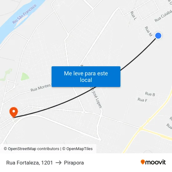Rua Fortaleza, 1201 to Pirapora map