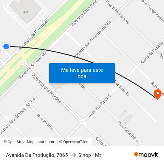 Avenida Da Produção, 7065 to Sinop - Mt map