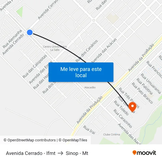 Avenida Cerrado - Ifmt to Sinop - Mt map